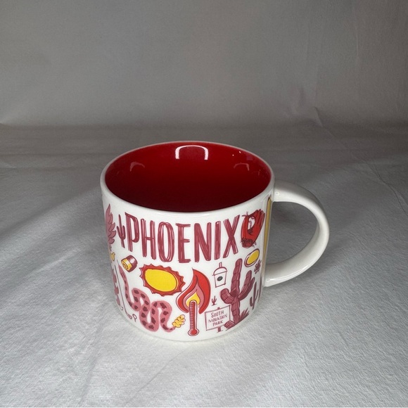 Starbucks Phoenix Ceramic Mug in White and Red with Yellow Accents - Picture 2 of 7
